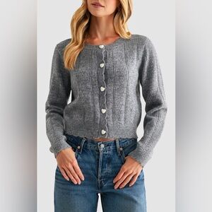 Lush Heart Button Pointelle Cardigan (XL)
